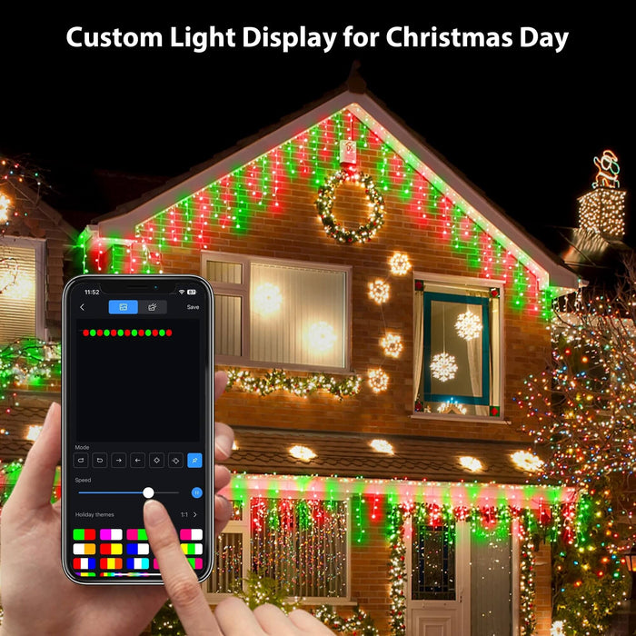 Programmable Smart RGBIC Icicle Christmas Decoration Lights 33FT/66FT/99FT