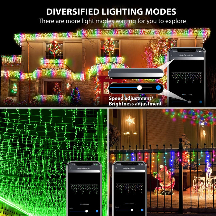 Programmable Smart RGBIC Icicle Christmas Decoration Lights 33FT/66FT/99FT