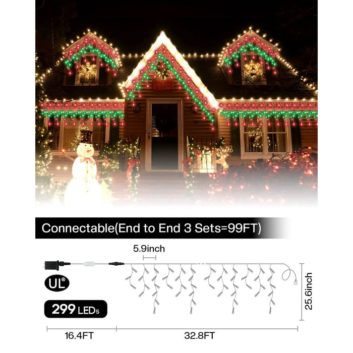 Programmable Smart RGBIC Icicle Christmas Decoration Lights 33FT/66FT/99FT